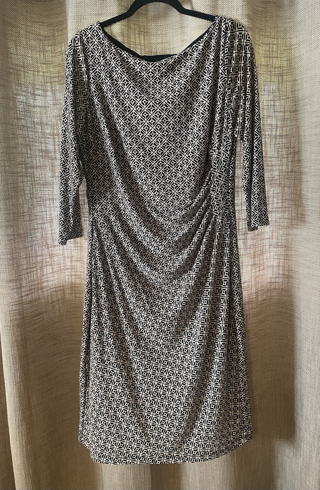 Lauren Ralph Lauren Ruched Sheath Dress Women’s Size 16 Black & Tan Geo Print