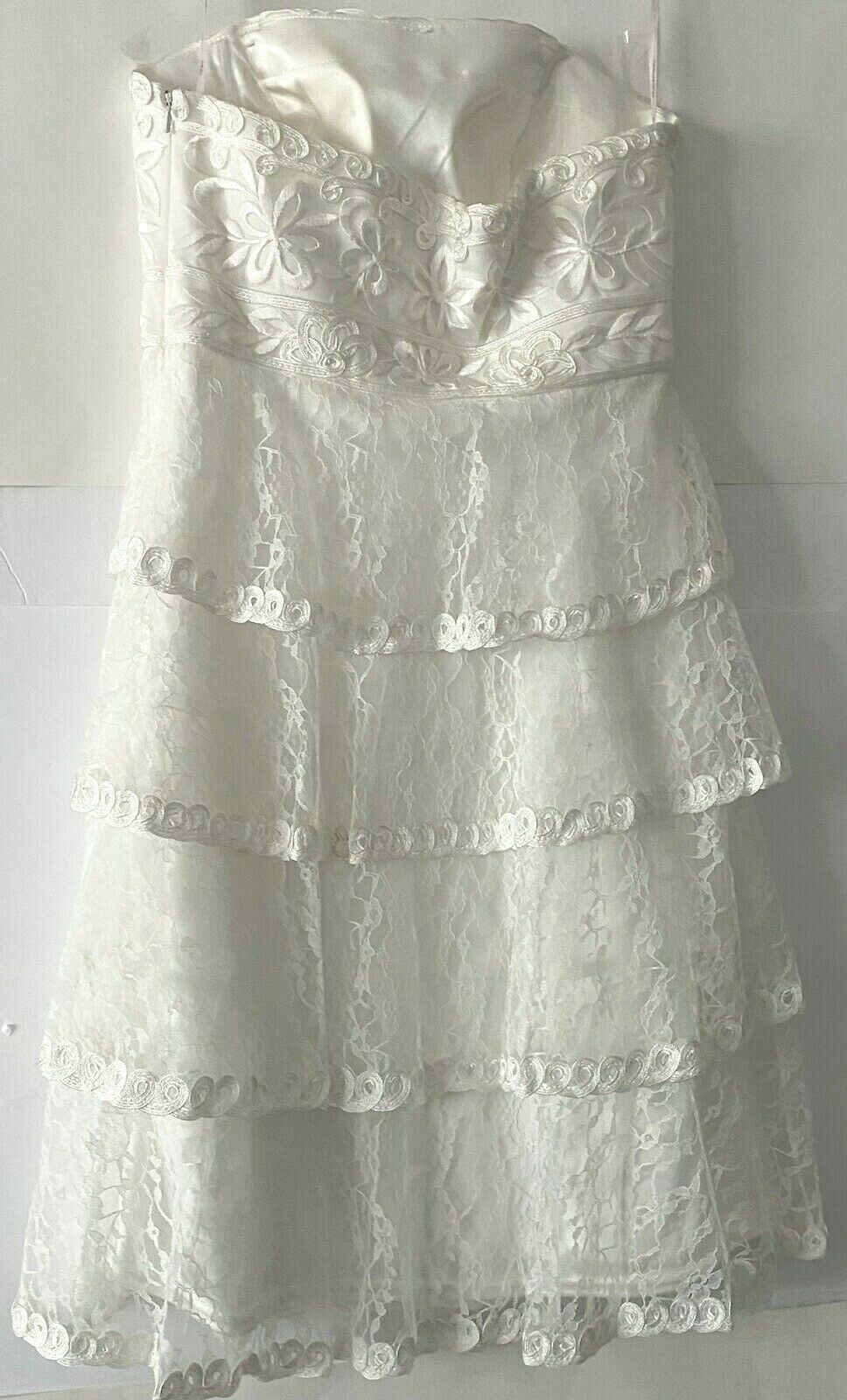SUE WONG Elegant & Sophisticated Strapless Tiered White Lace Dress #C4134 Size 6