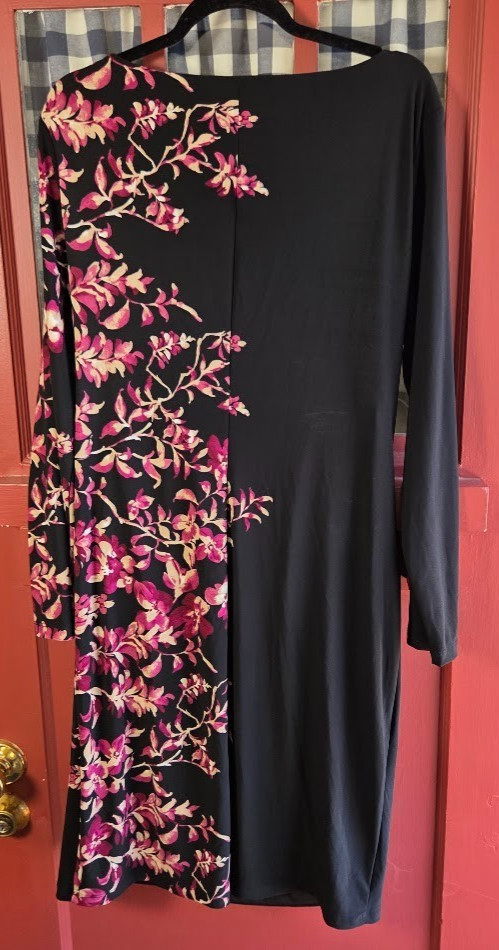 Kasper Women’s Classic Black Pink Multicolor Floral Midi Dress Size XL NWT
