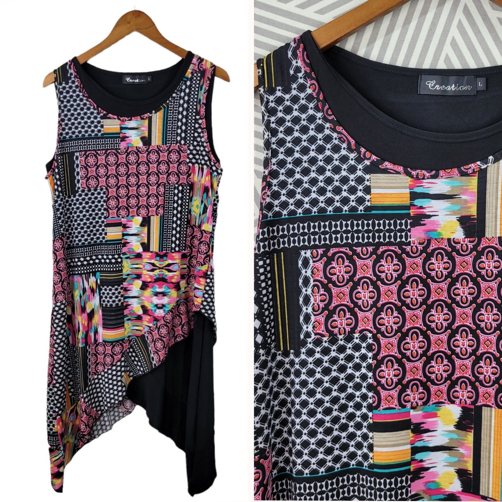 Creation Dress size Large Stretch Slinky Travel Knit Asymmetric Layered art wear