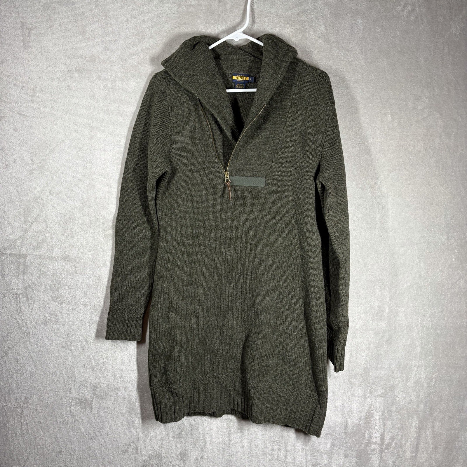 Ralph Lauren Rugby Sweater Dress Size L Dark Green 100% Wool Fisherman Daughter