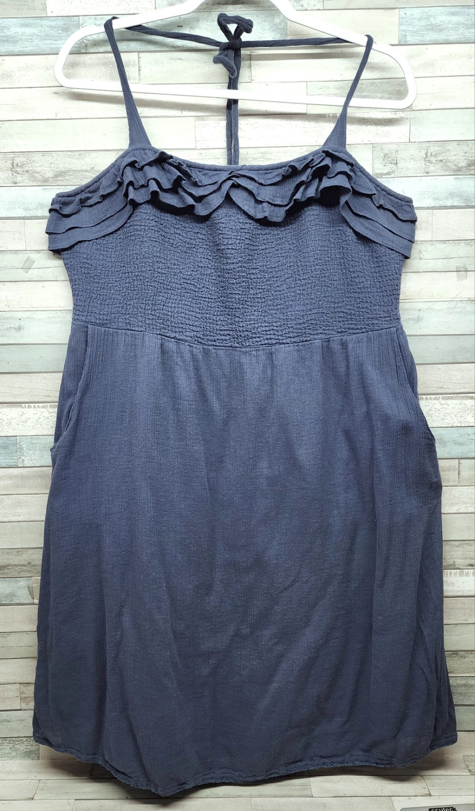 Maeve Womens Dress Large Blue Sundress Ruffle Midi Dress Halter Tie Strap READ