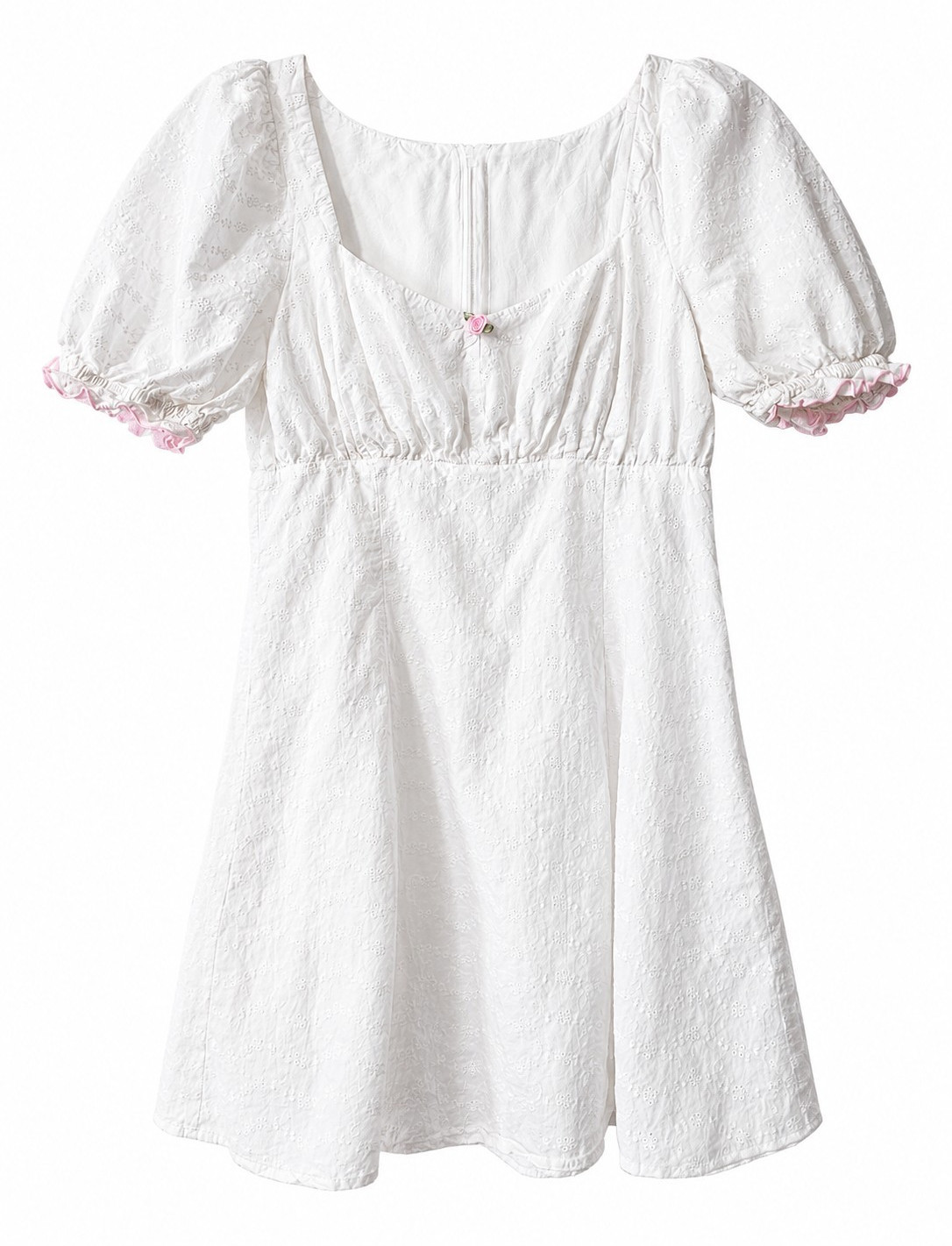 LPA White Eyelet Puff Sleeve Dress Babydoll Milkmaid Rose Applique Medium