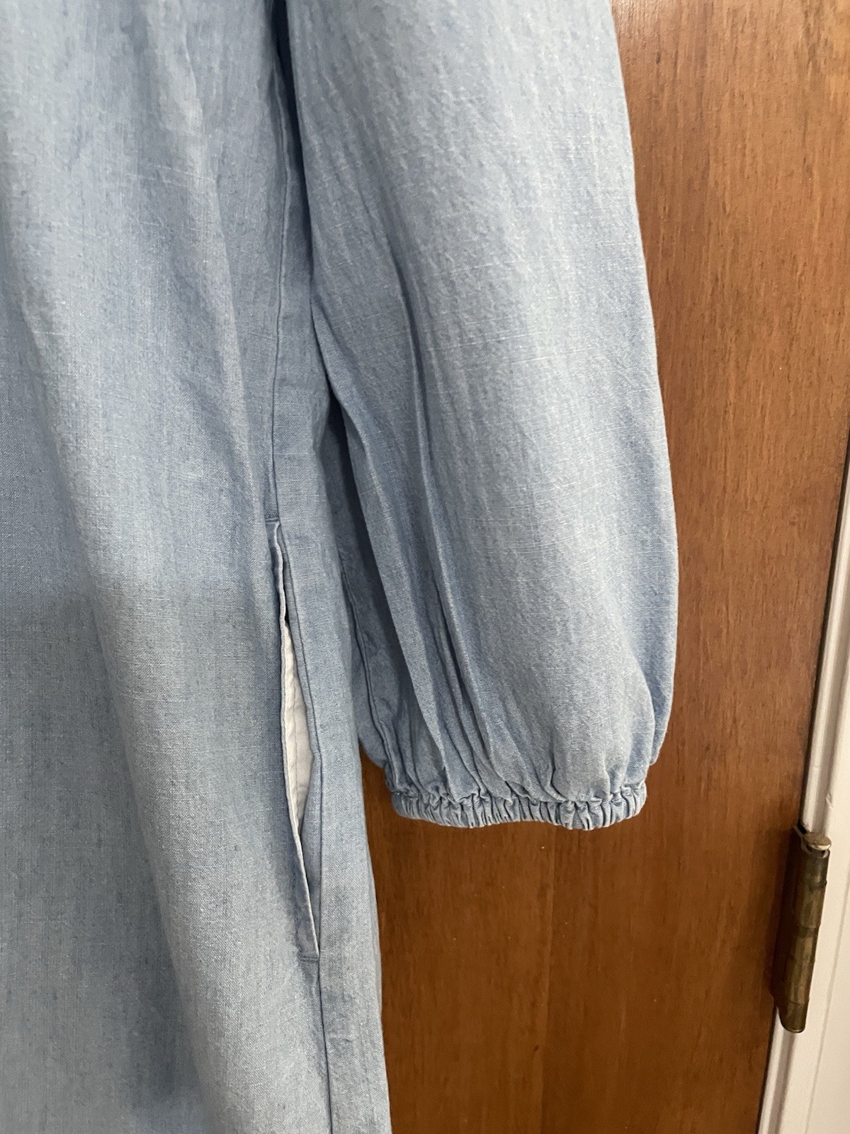 J.Crew Blue Chambray Cotton Shift Dress Square Neck Smocked 3/4 Sleeve, L