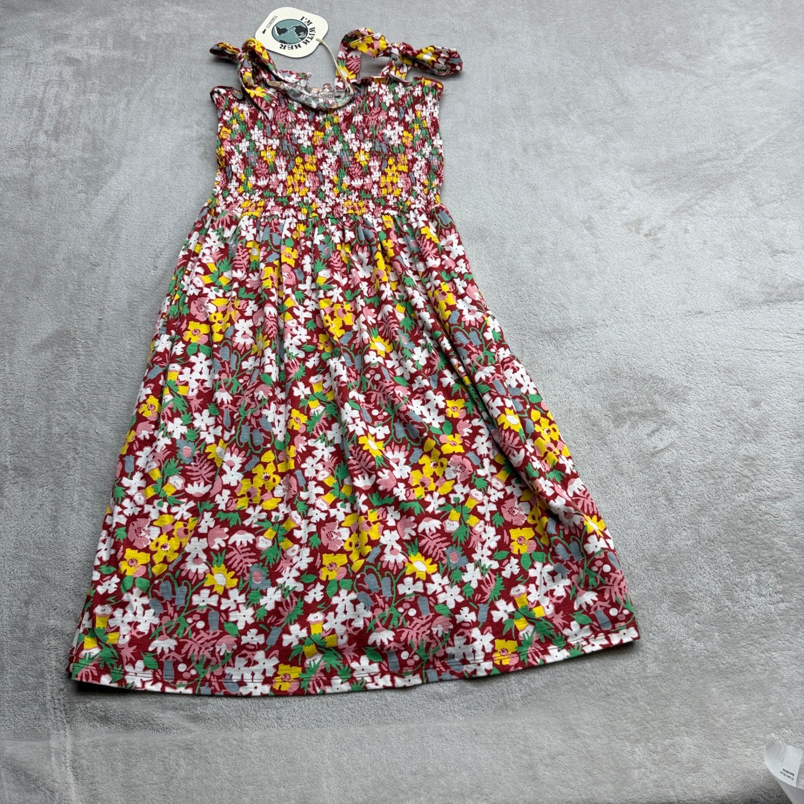 Toad&Co Gemina Sleeveless Dress Womens M Bricked Garden Smocked Tie Strap Midi