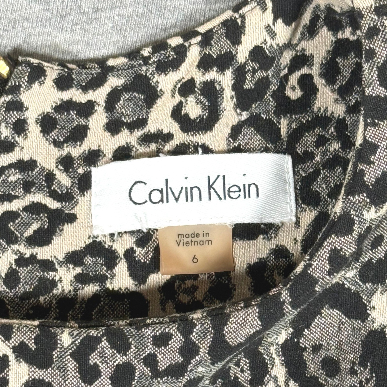 Calvin Klein Womens Leopard Print Sleeveless Sheath Dress Tan Black Size 6