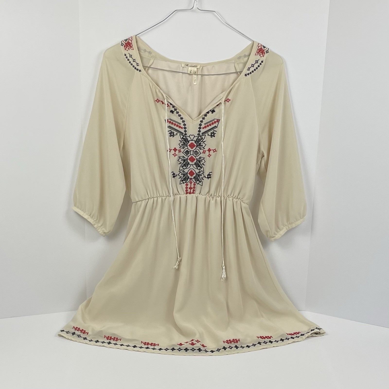 So Cute! Embroidered Flirty Western Flowy Boho Romantic Peasant Dress Women’s L
