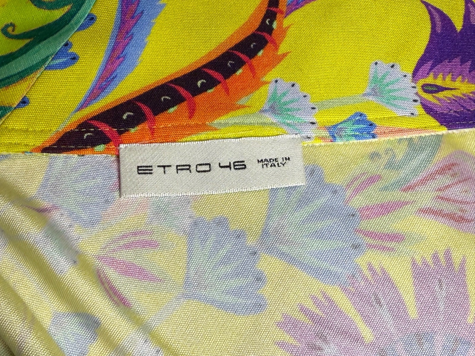 ETRO Milano SILK JERSEY Yellow Print Wrap Dress SIZE IT46 US10 , S/S 2018 NWOT