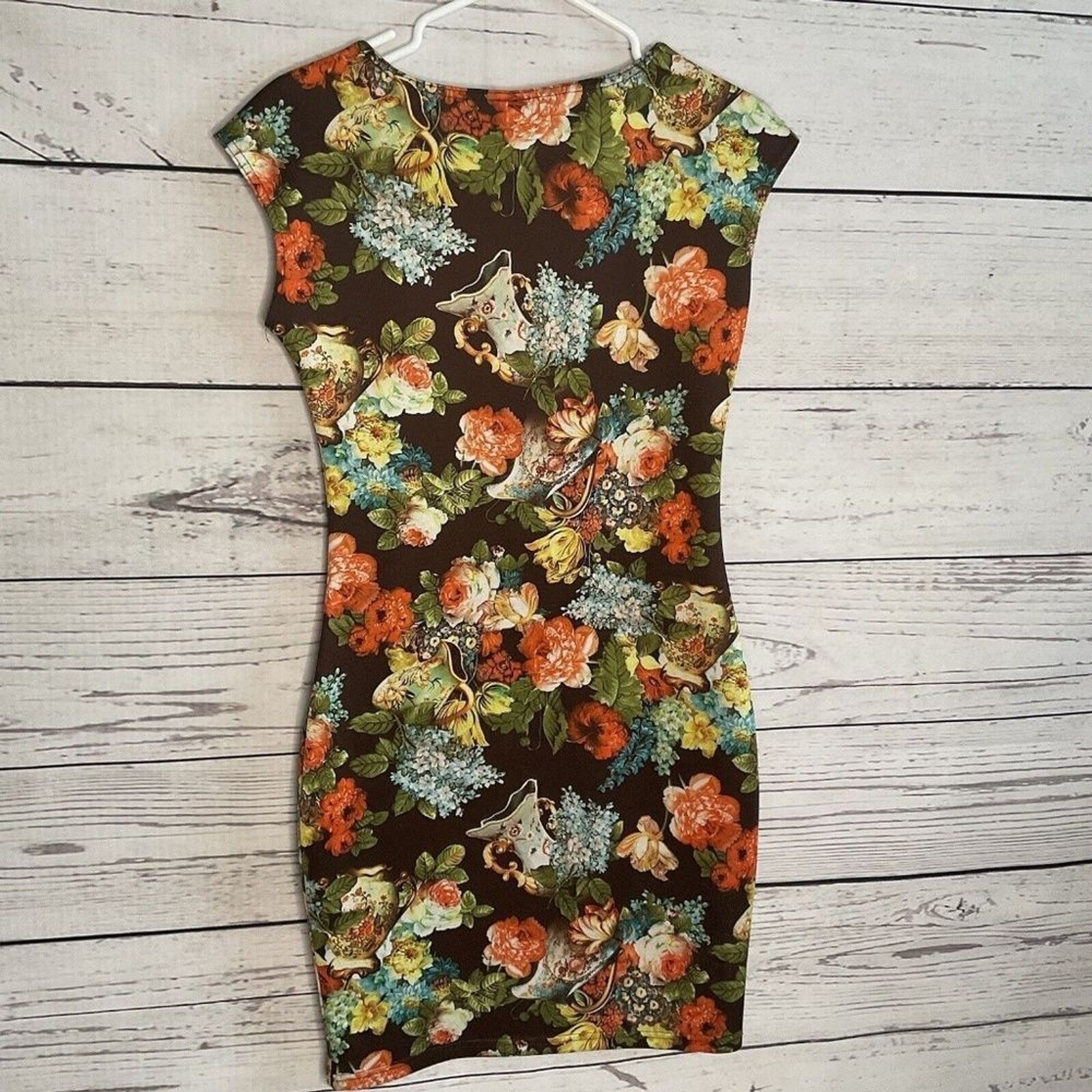 Narinporn Floral Brown/Green/Red Bodycon Mini Dress Women M China Machine Wash