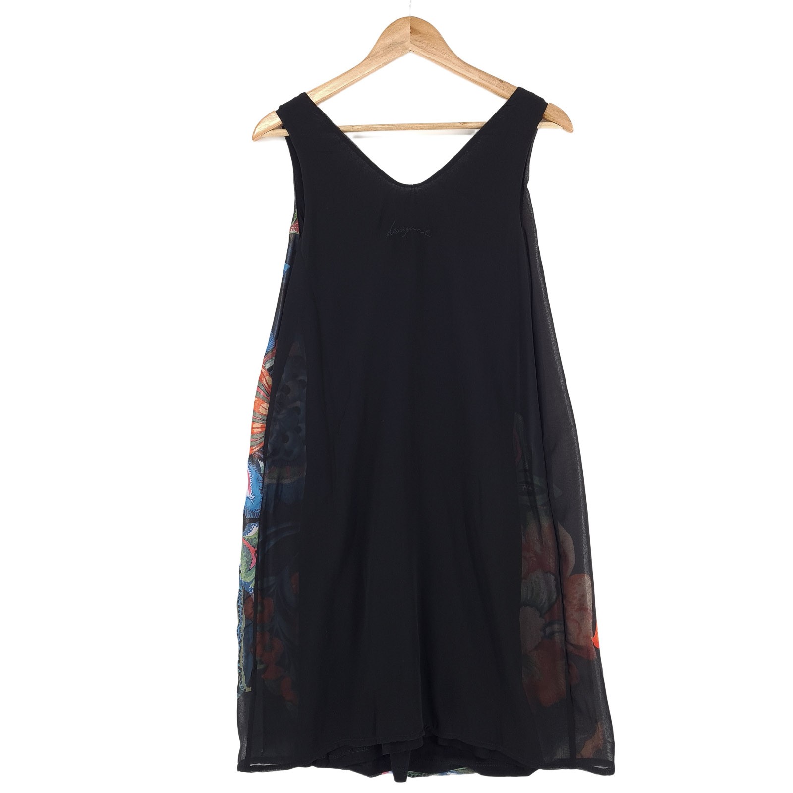 Desigual Shift Dress Black Floral Print Sleeveless Chiffon Size 38