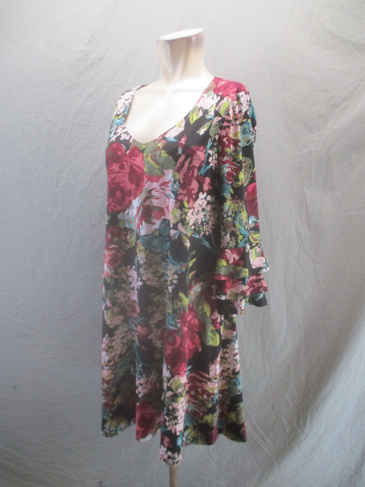 Connected Apparel Size 8 Womens 3/4 Ruffle Sleeve Knee Length Shift Dress 793