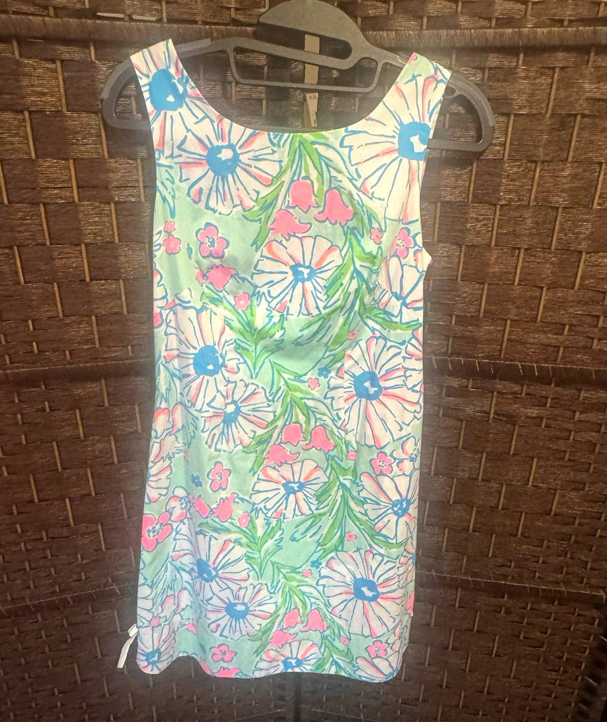 Lilly Pulitzer 0 Green Pink Blue White Floral Shift Dress Scoop Neck Lined Zip