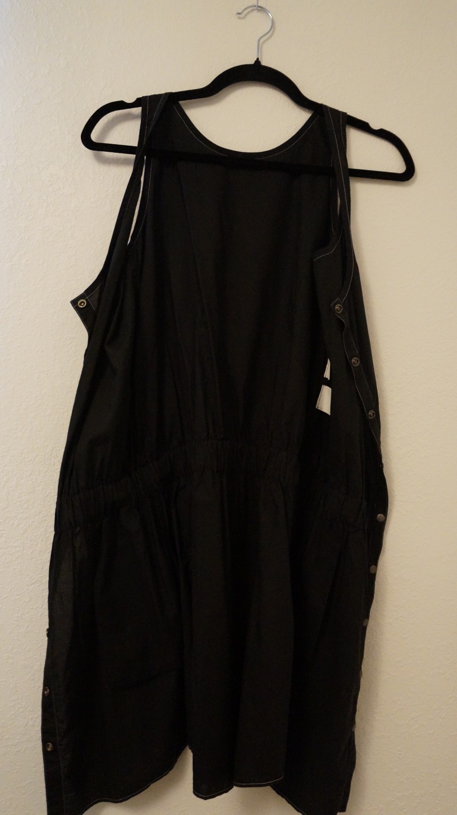 Lacoste Summer Sleeveless Snap-Button Mini Black Dress Cotton Pockets #064