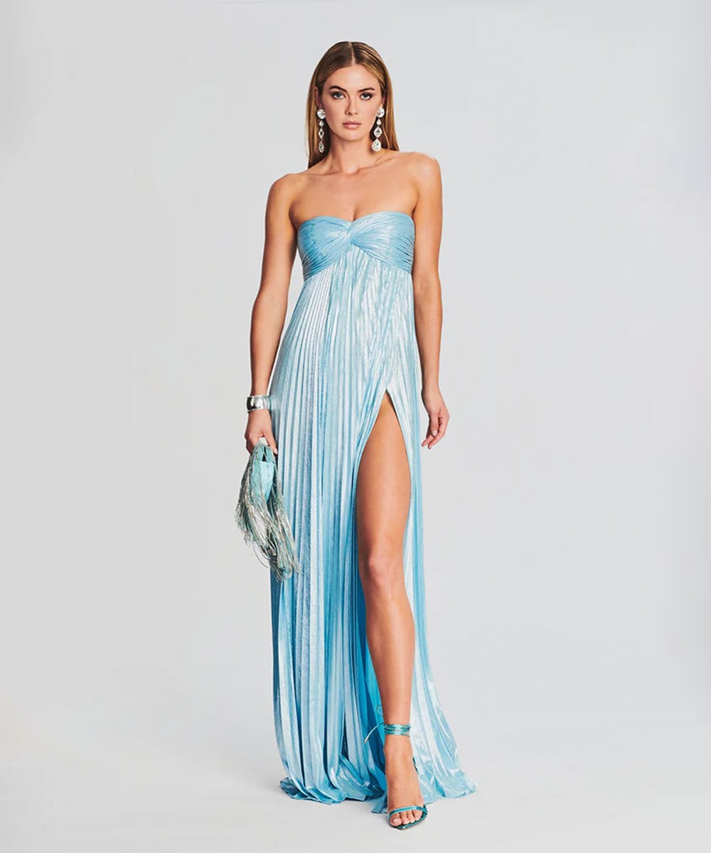 Luminous Pleated Strapless Maxi Dress