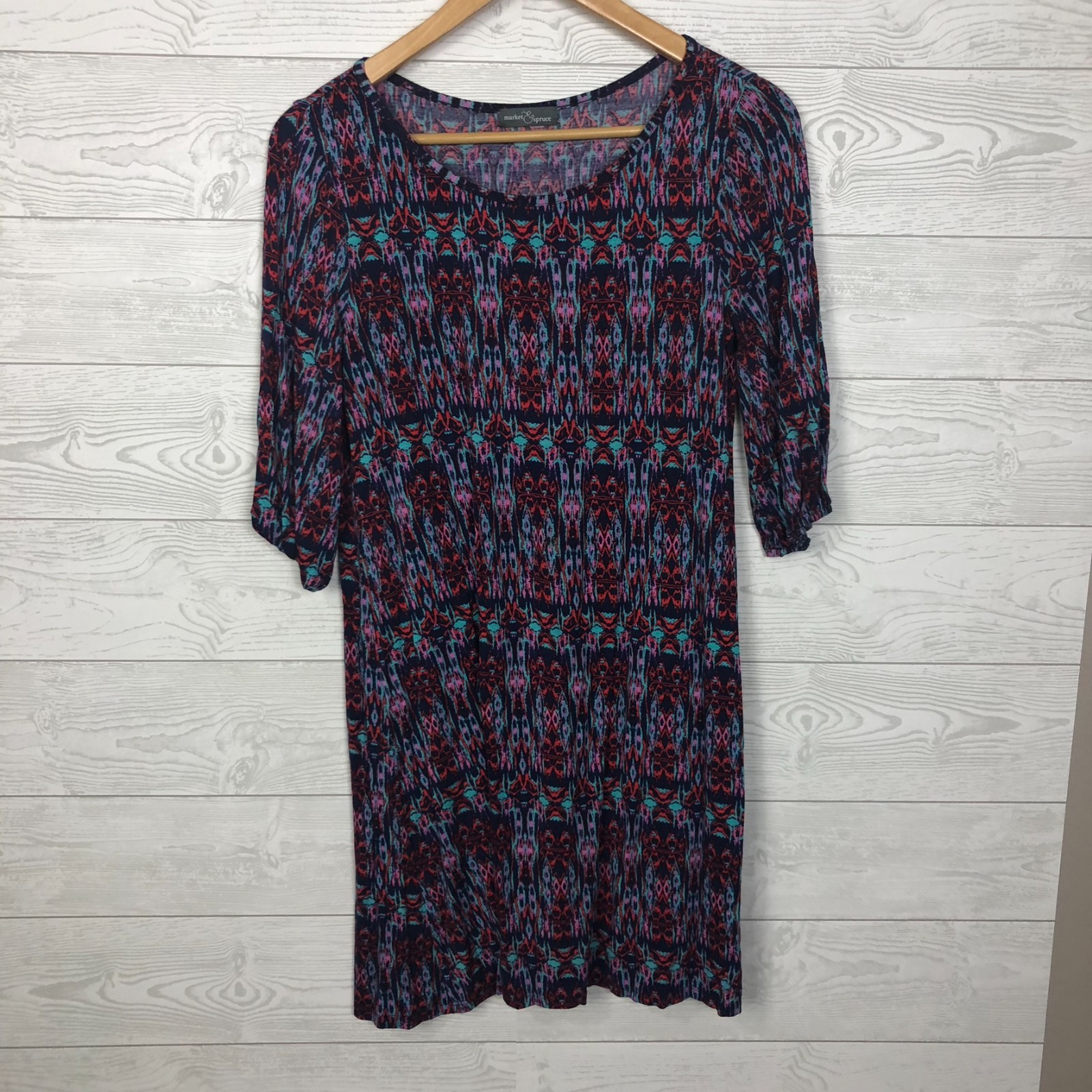 Market & Spruce Women’s Printed Sheath Dress Elbow Sleeve Casual Size Small
