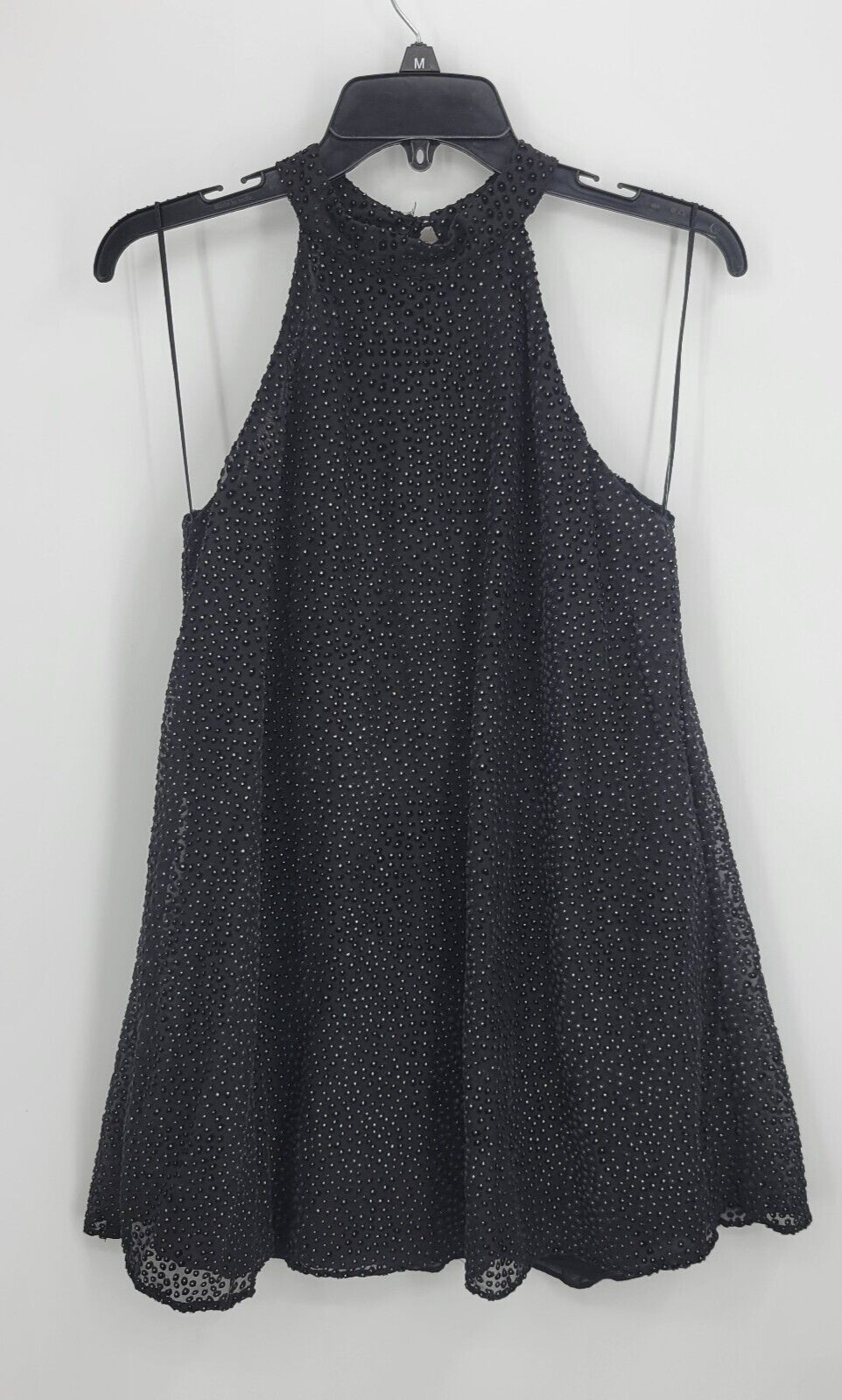 Zara Trafaluc Dress Womens XS Black Gold Swiss Dot Sleeveless Trapeze Flirty