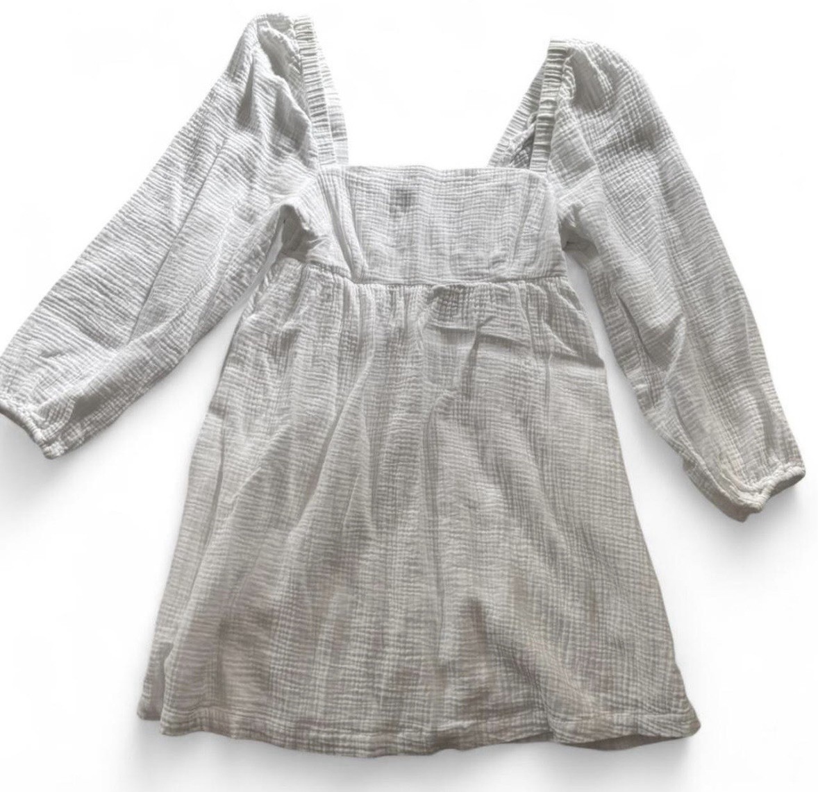 J.CREW White Linen Square Neck Smocked Lined Puff 3/4 Sleeve Short Dress S