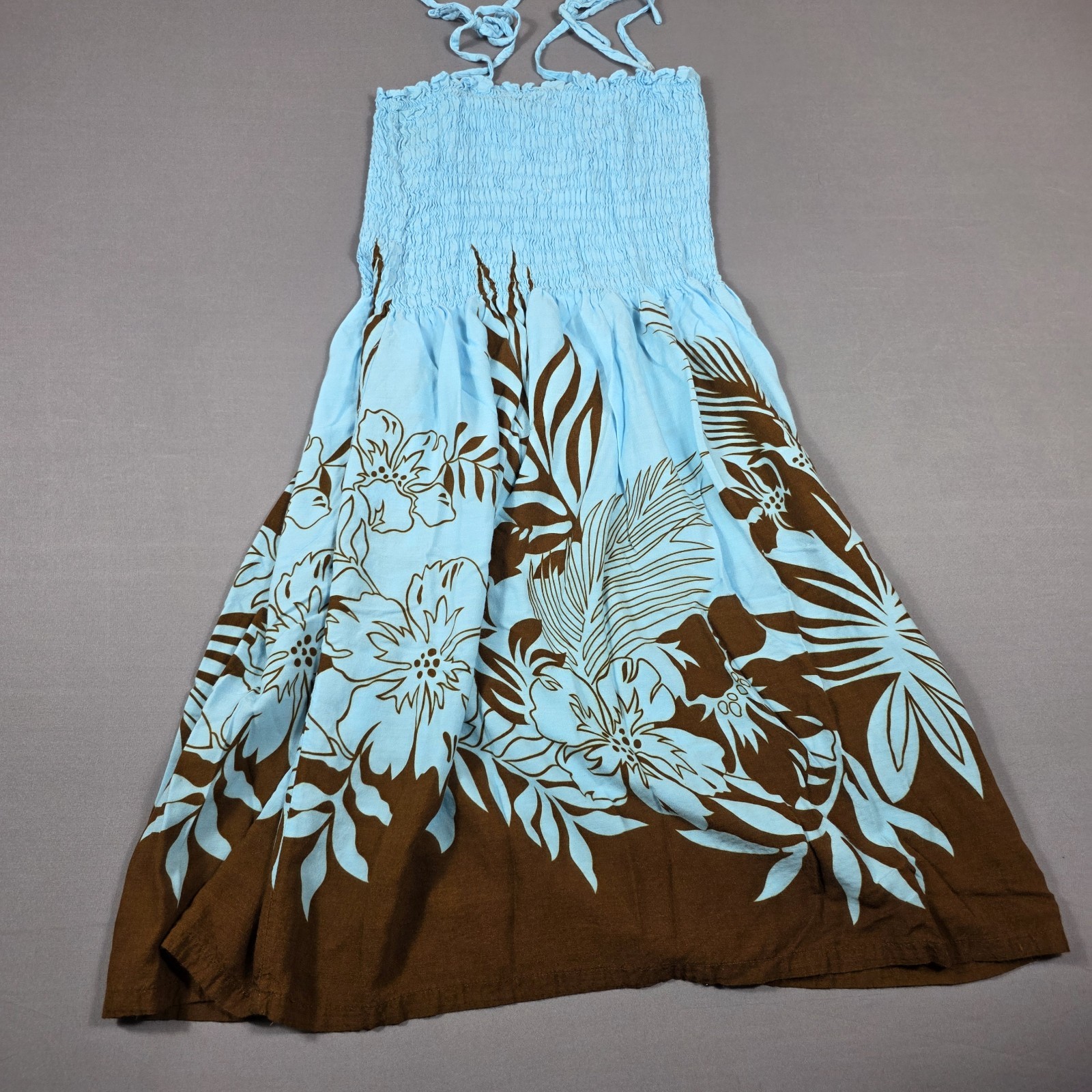 Y2K Hibiscus Collection Hawaii Spaghetti Strap SunDress Teal Brown NO SIZE XS?