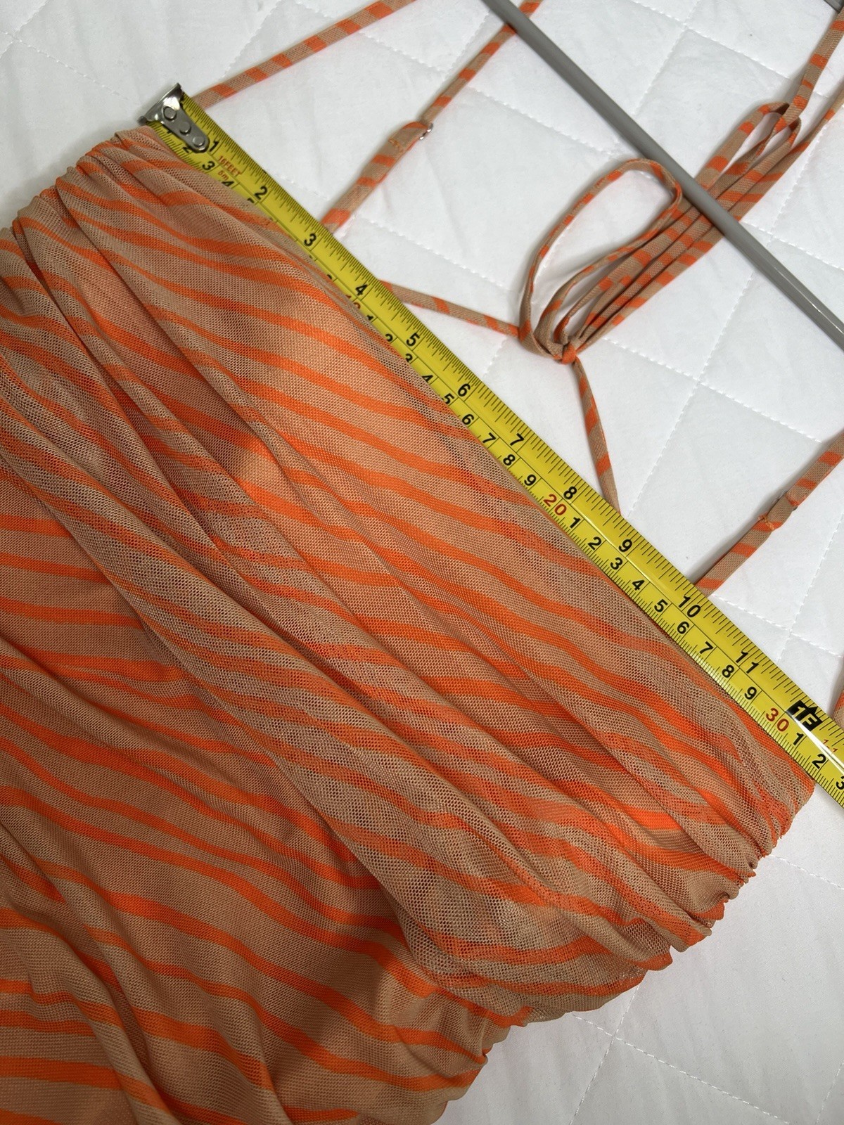 ZARA Orange Striped Mesh Cowl Neck Maxi Dress Sheer Y2K Vacation Resort Party M
