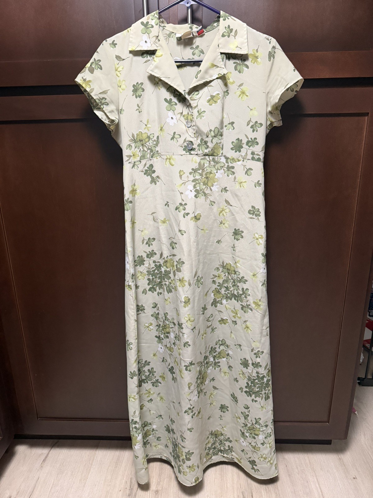 Jody California USA Vtg Maxi Short Sleeve Collared Dress 70s Cottage 7/8 Sml/Med