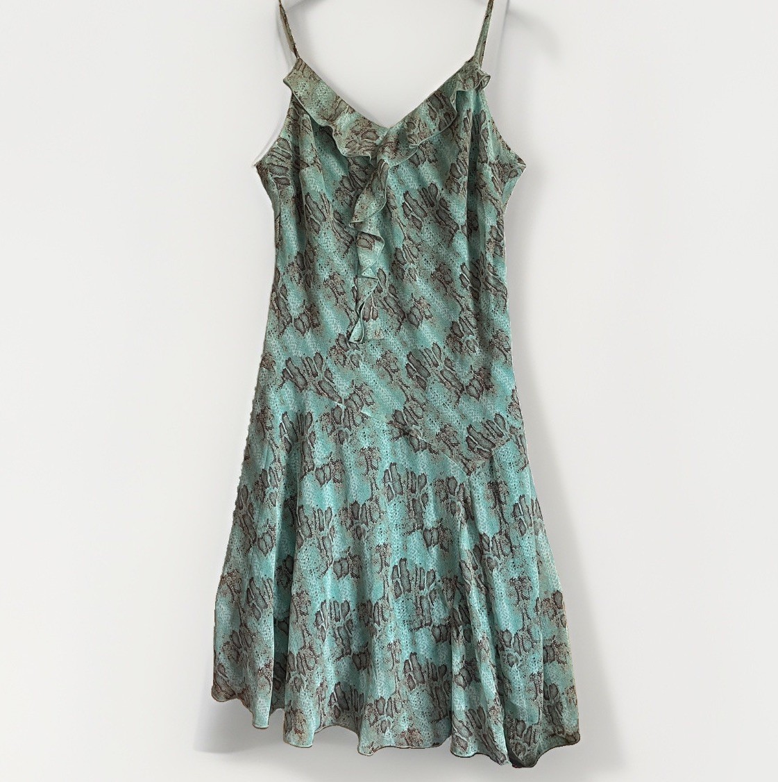 George Vintage Y2K Snake Print Ruffle Slip Dress Size 22 Midi Chiffon Layered