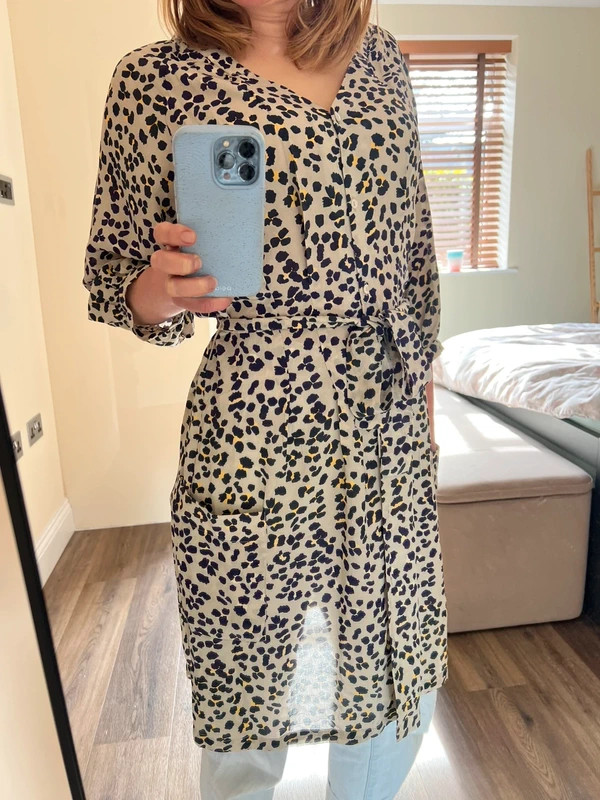 Size XS Pure Silk Animal Cheetah Print Button Down Front Dress by PYRUS