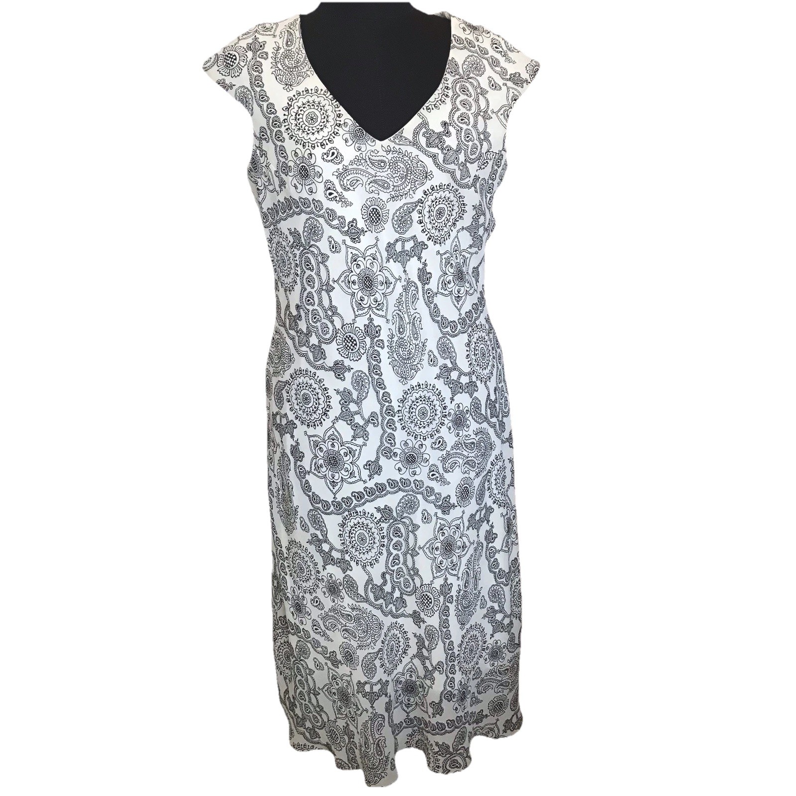 Dress Womens Sz 8 Ivory Black Paisley Lined Very Good Condition Ombre Brand