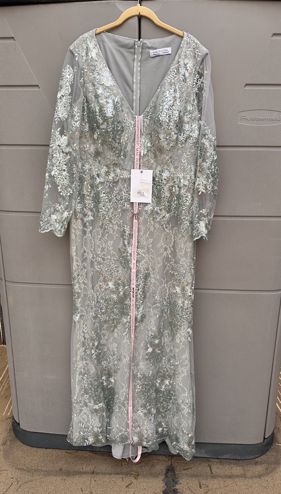 Mac Duggal Floral Embellished V-Neck Illusion Long Sleeve Gown 67539 Seamist 18