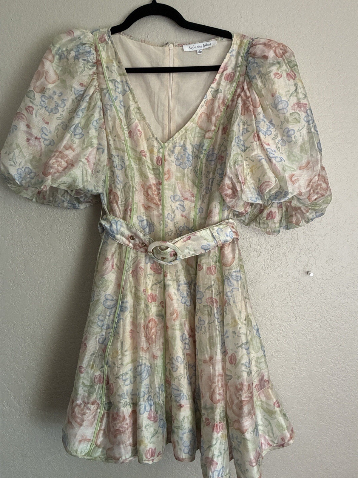 Sofie the label S Multicolor Floral Fit & Flare Mini Dress V-Neck Belt S1285D-2