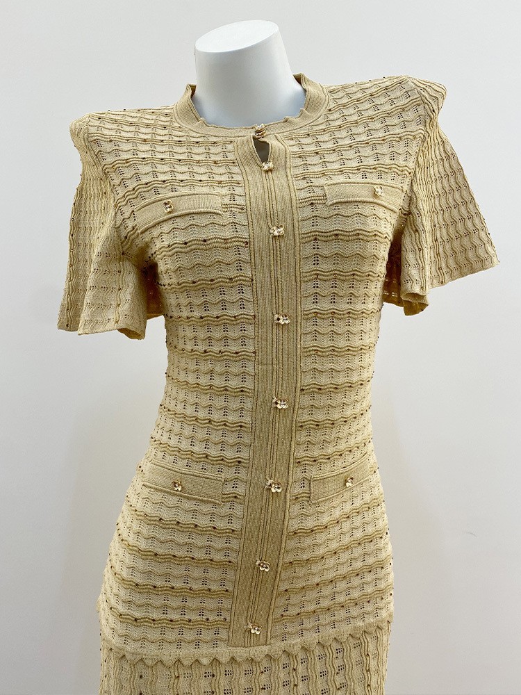 🎁AUTHENTIC Sandro Women Round Neck Rhinestone Crochet Knitted Evening Dress SML