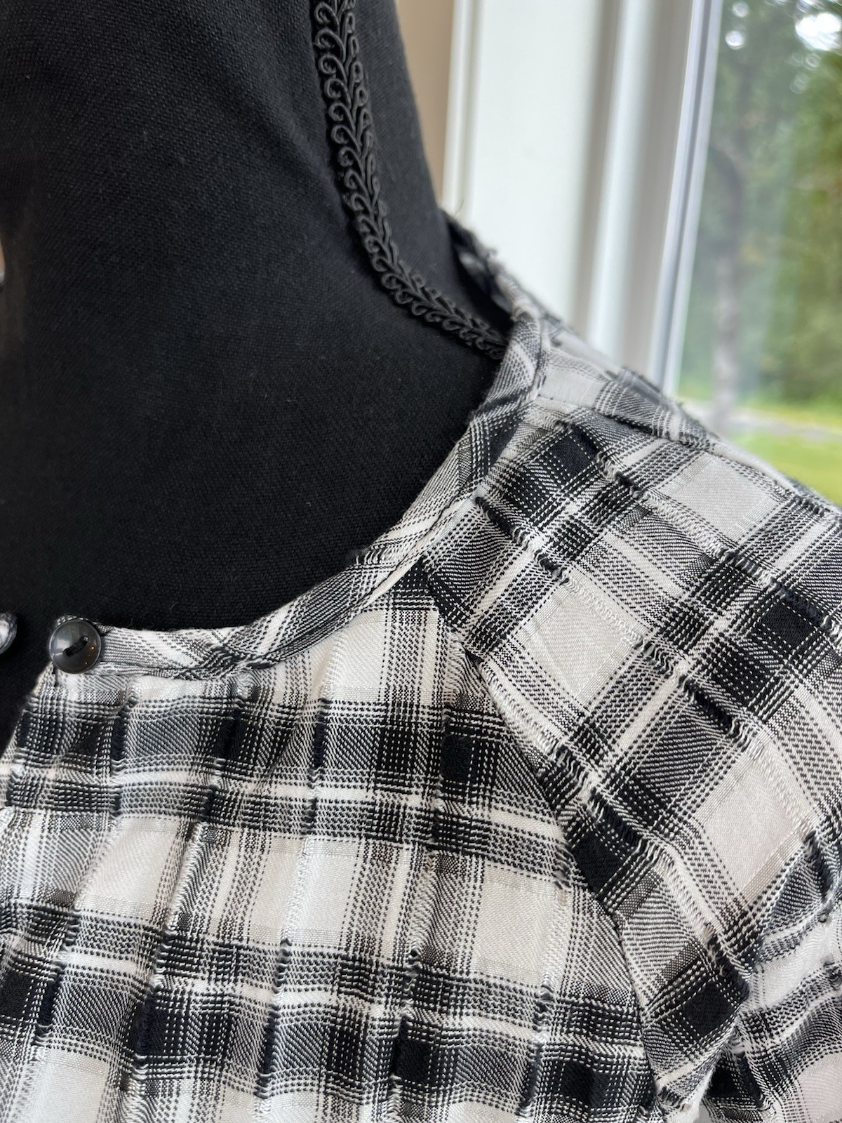 PRIMARK Check Textured Cotton Tiered ￼Dress Navy/Charcoal Gray/Black Sz 12 / L