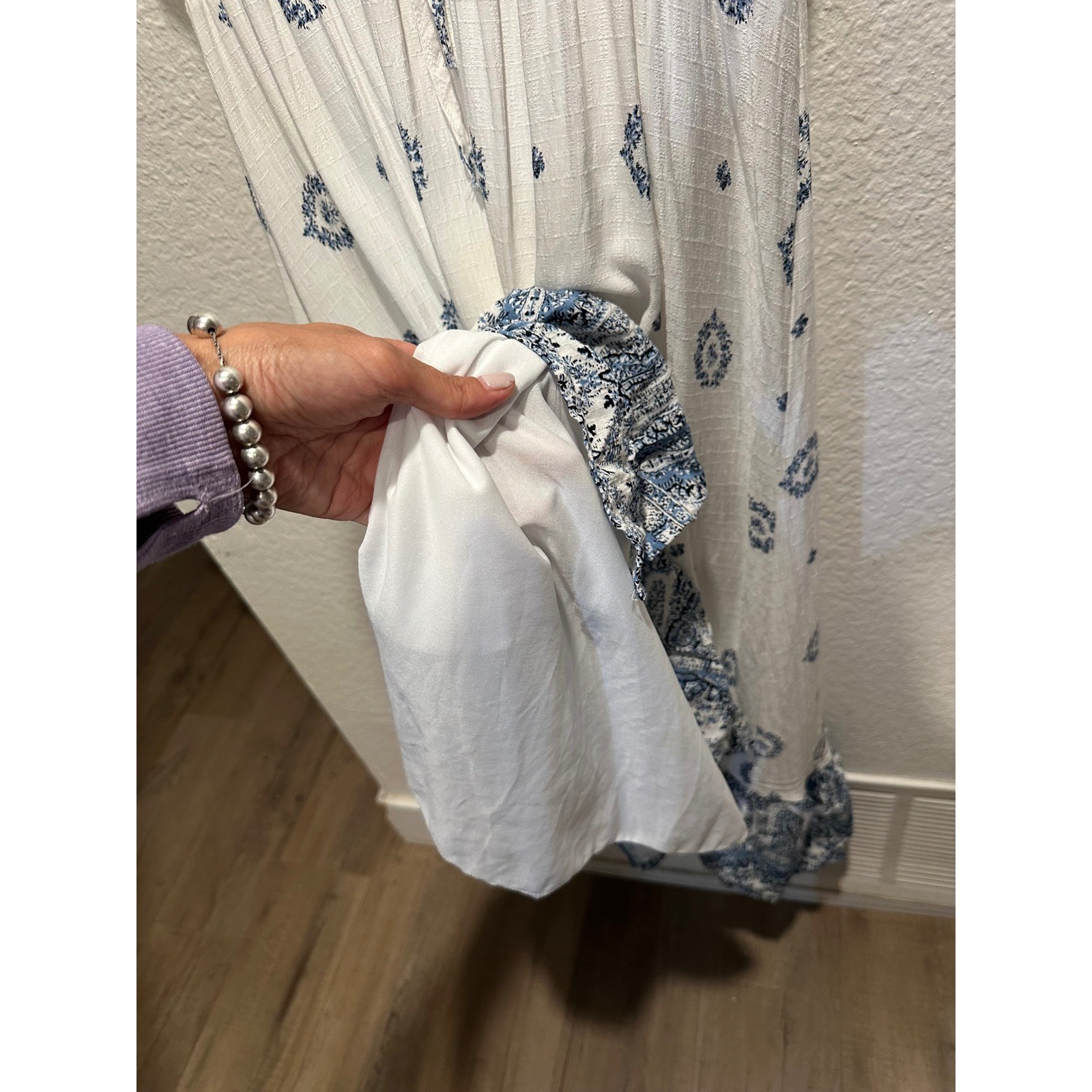 Anthropologie Kindred Blue Paisley High Low Midi Dress Flutter Sleeve Large