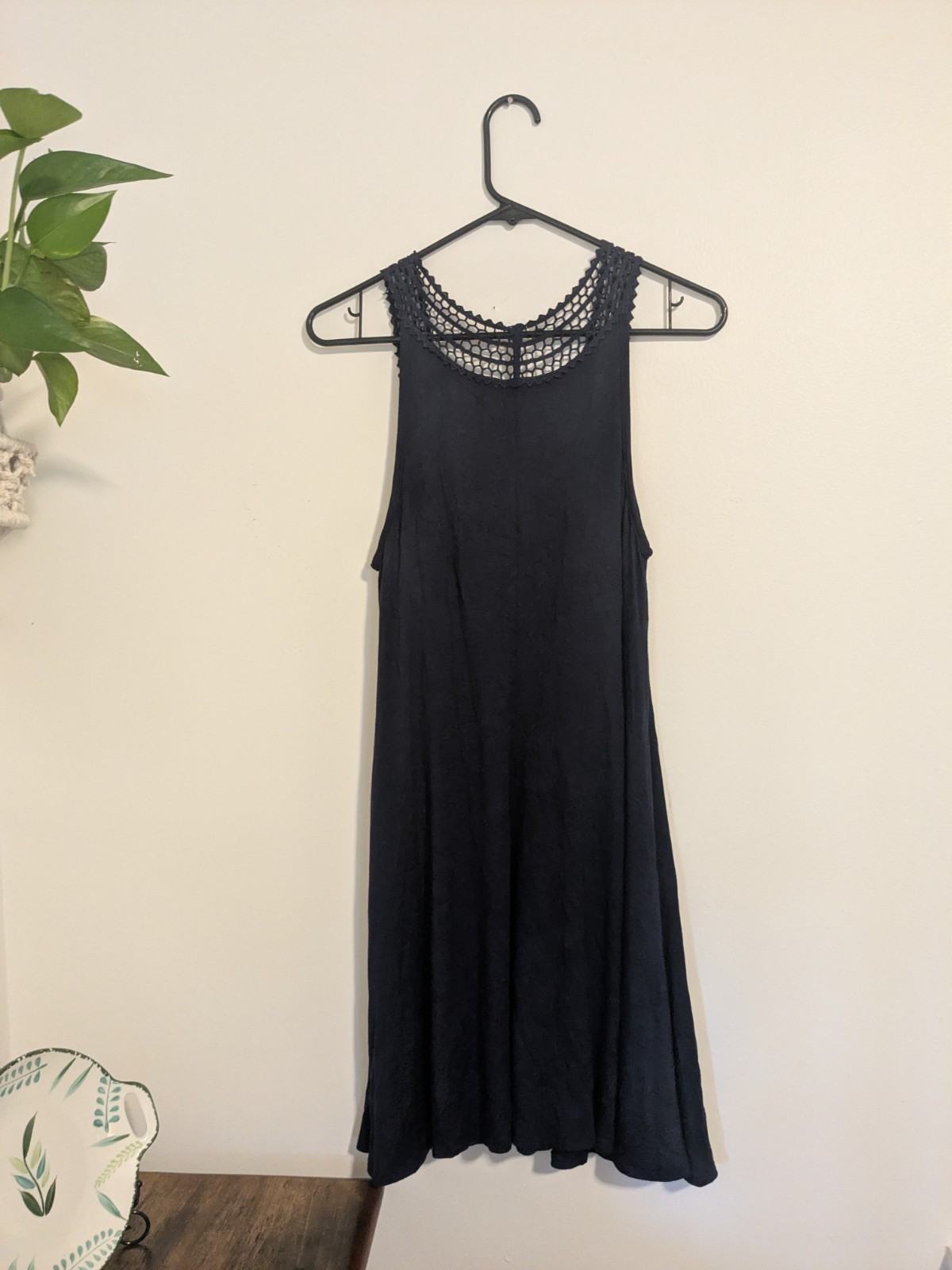 Robin Piccone Calista Braided Crochet Neck Sundress Cover Up Navy S
