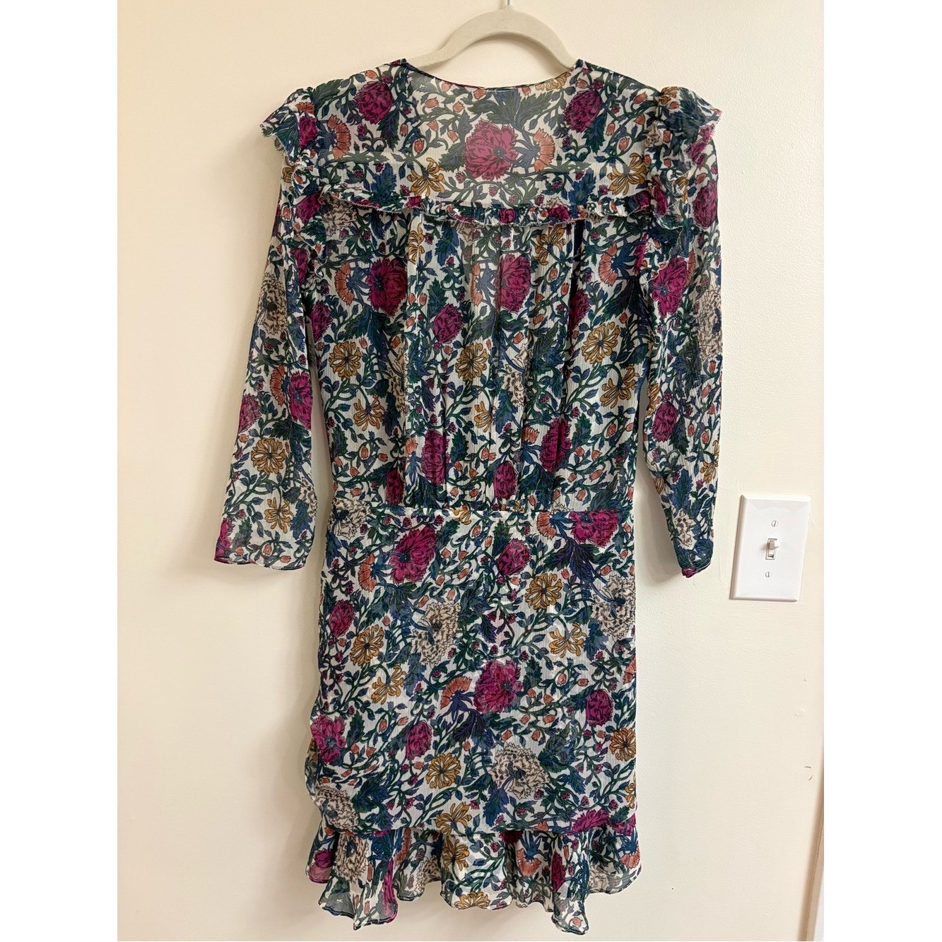 Veronica Beard Marilla Silk Floral Mini Dress 2 Ruched romantic sheer guest fem
