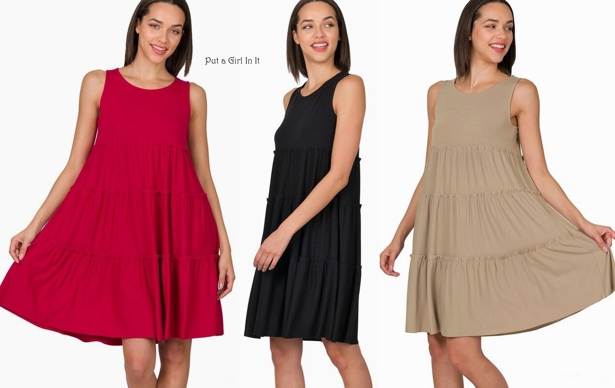 New Womens JERSEY SOFT BLACK TAUPE BURGUNDY TIERED BOHO DRESS TUNIC S M L XL