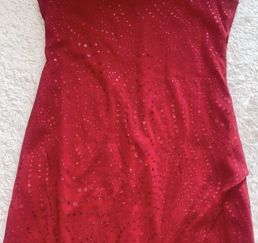 Vtg City Triangles Sequin Glitter Mesh Dress Red Women’s