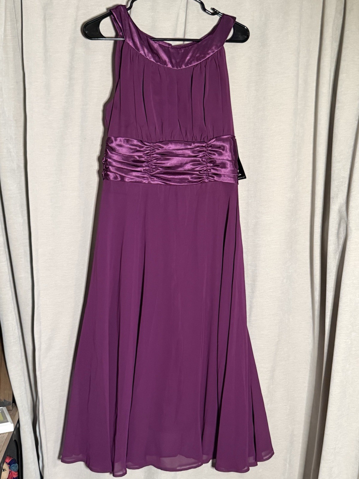 NWT Connected Apparel Plum Purple Chiffon Halter Dress Ruched Maxi Gown Size 12
