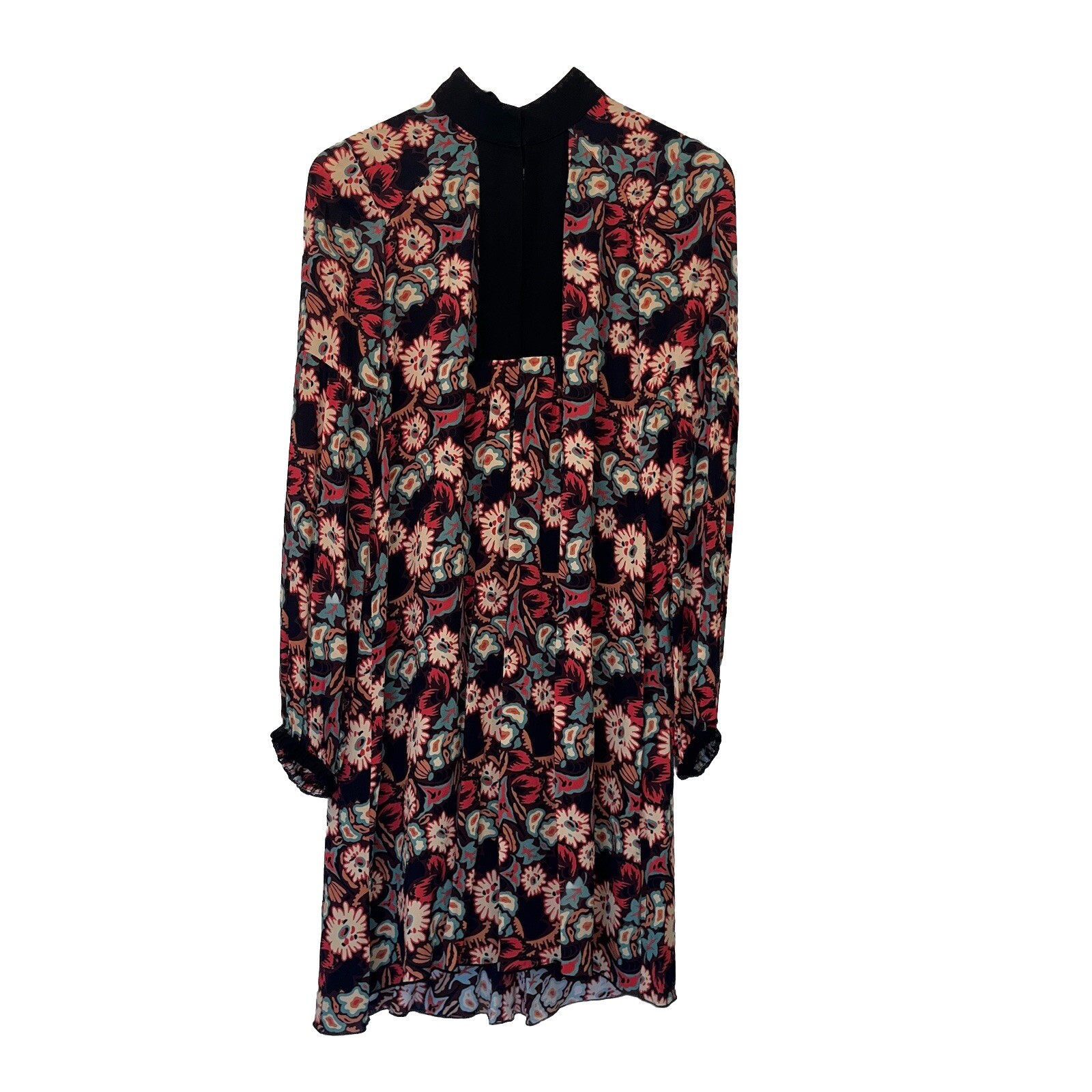 Anna Sui Larkspur Fields Floral Shift Dress Black Size 2 90s Vintage 🟡