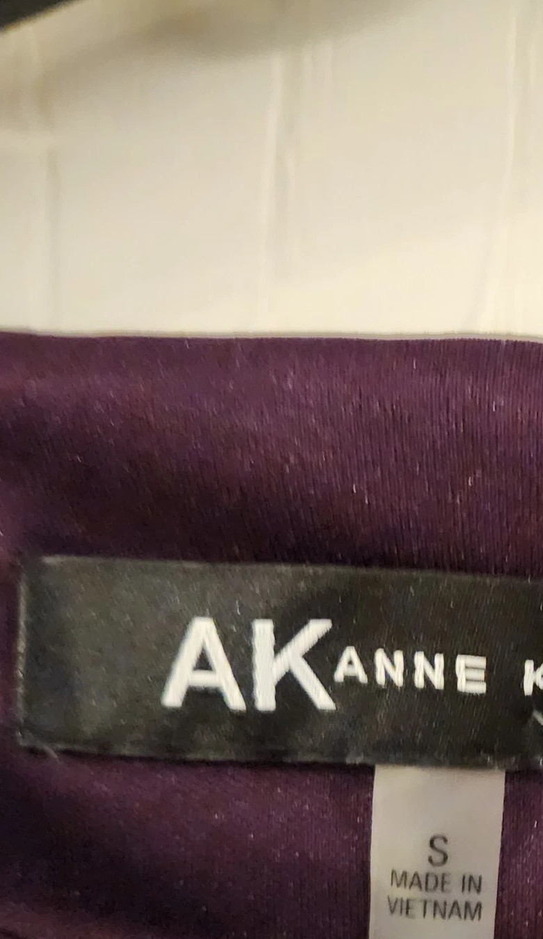 ANNE Klein Purple Bell Sleeve Sheath Dress Sz SMALL EUC LN Gathered Waist Slinky