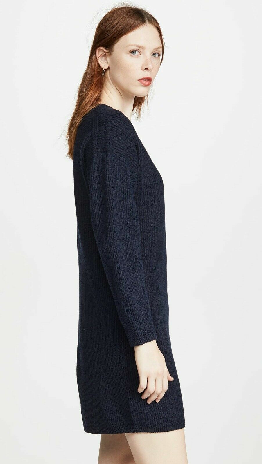 MADEWELL Navy Drop Shoulder Relaxed Long Sleeve V-Neck Sweater Dress S = 4/6