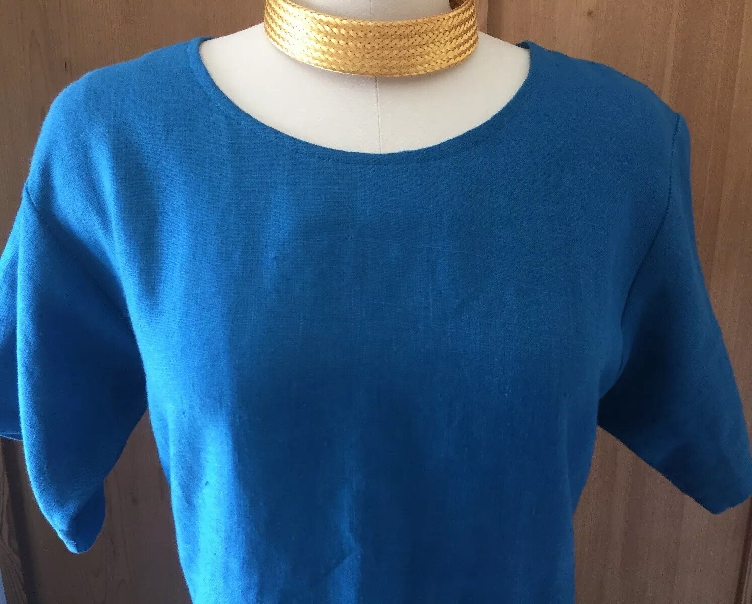 JES ‘Irie’ Wear Bold Turquoise Linen Short Sleeve Dress~ Waist Tie~ MEDIUM NWOT