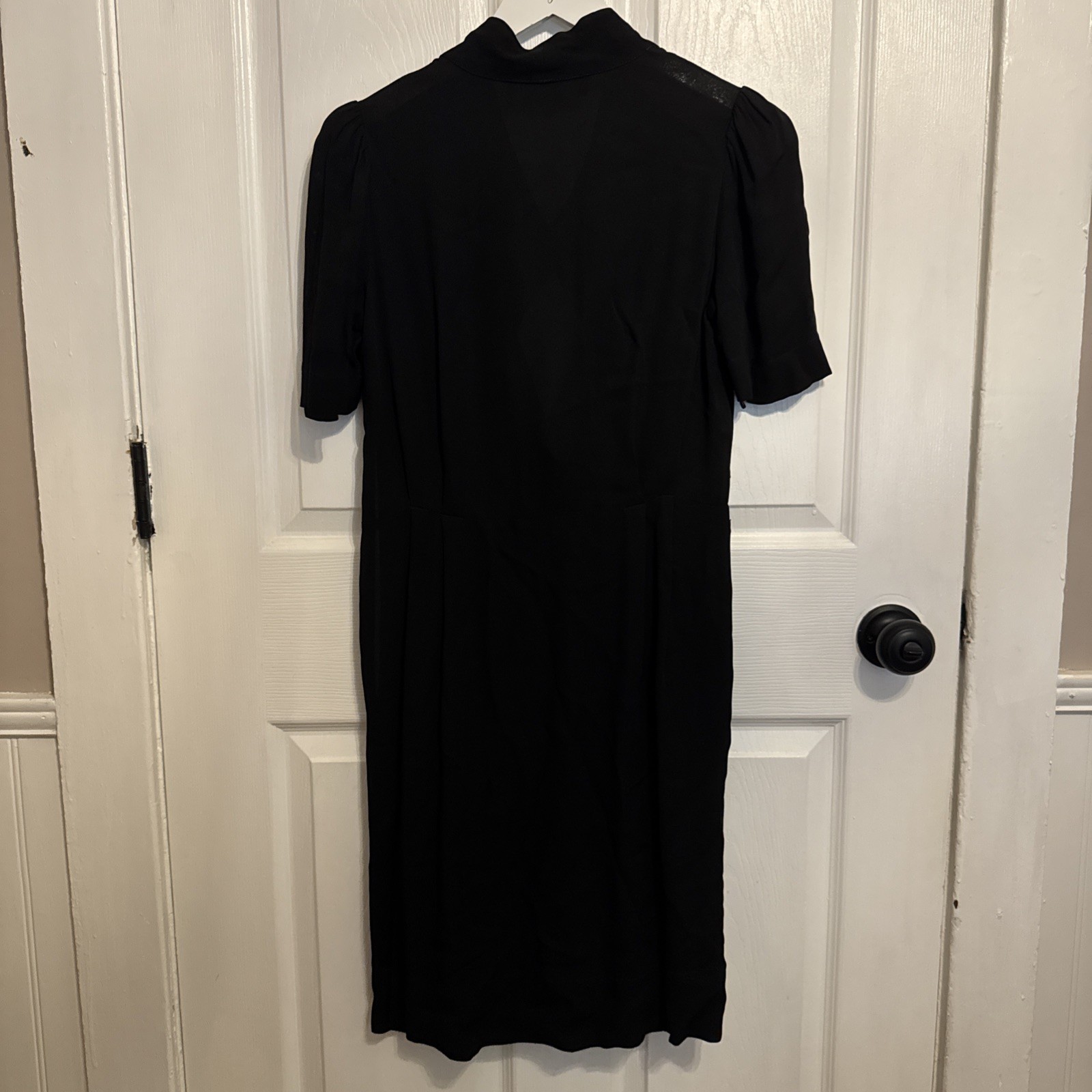 Stella McCartney Black Mini Dress Pleat Front V Neck Size 38 Short Sleeve