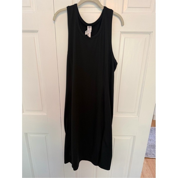 Fabletics Black Sleeveless Midi Maxi Tank Dress Side Slit Stretch Women’s Large
