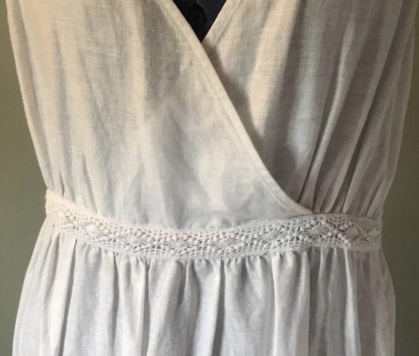 RACHEL ASHWELL White 100% Linen Maxi Dress Medium Sleeveless Side Zip