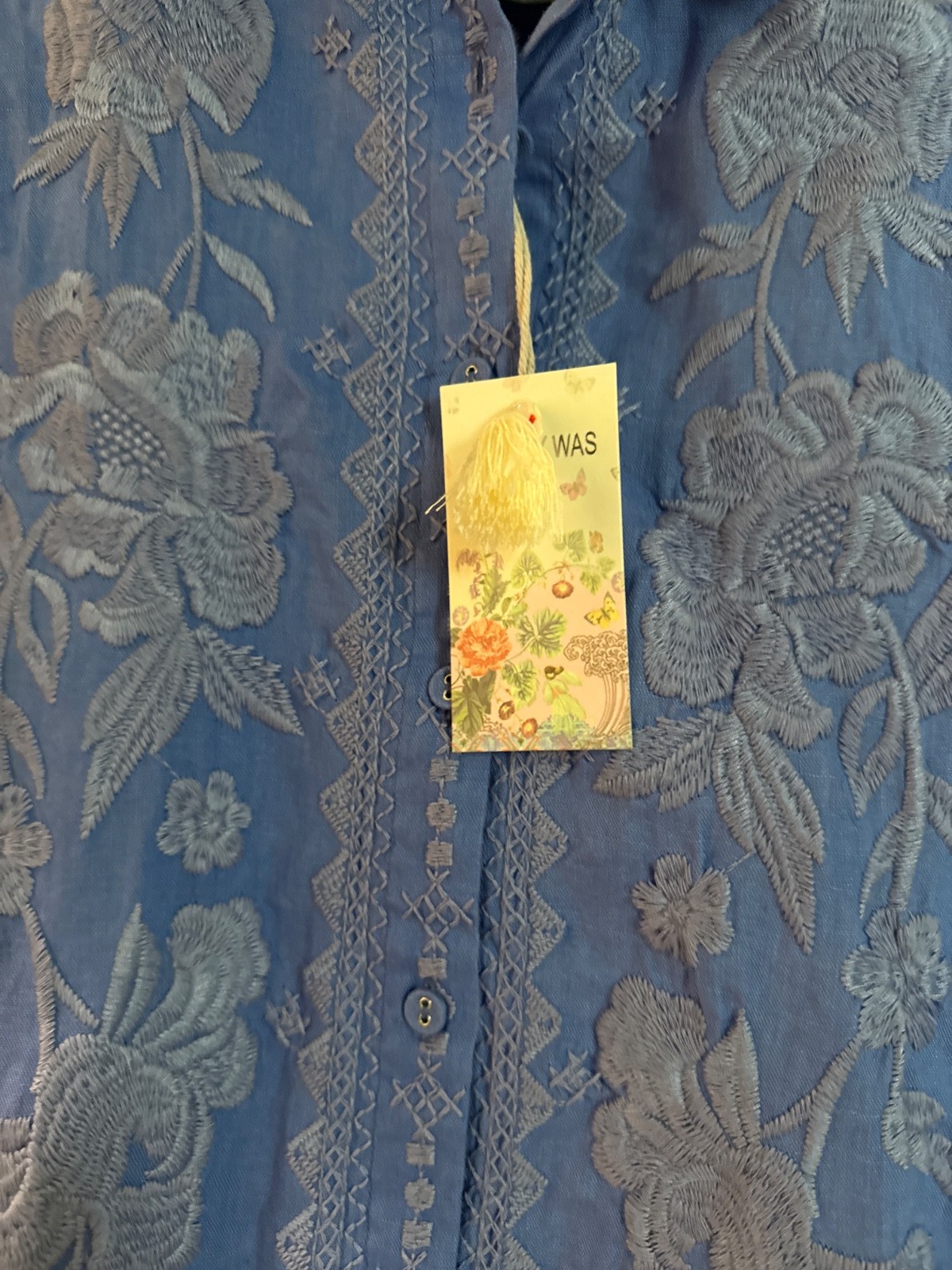Johnny Was BNWT Kimono Sleeve Embroidered Linen Shirt Dress 💖Baja Blue M $225