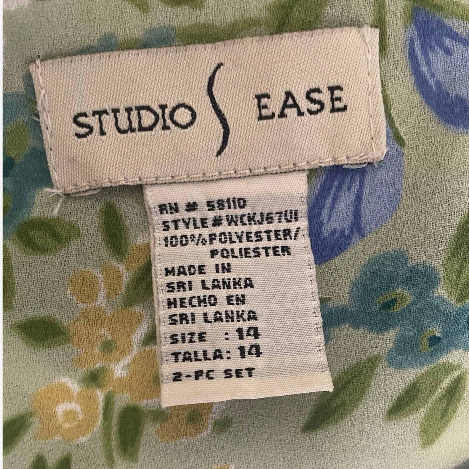 Vintage Y2K Studio Ease Sage green floral column sack midi dress tie back L/XL