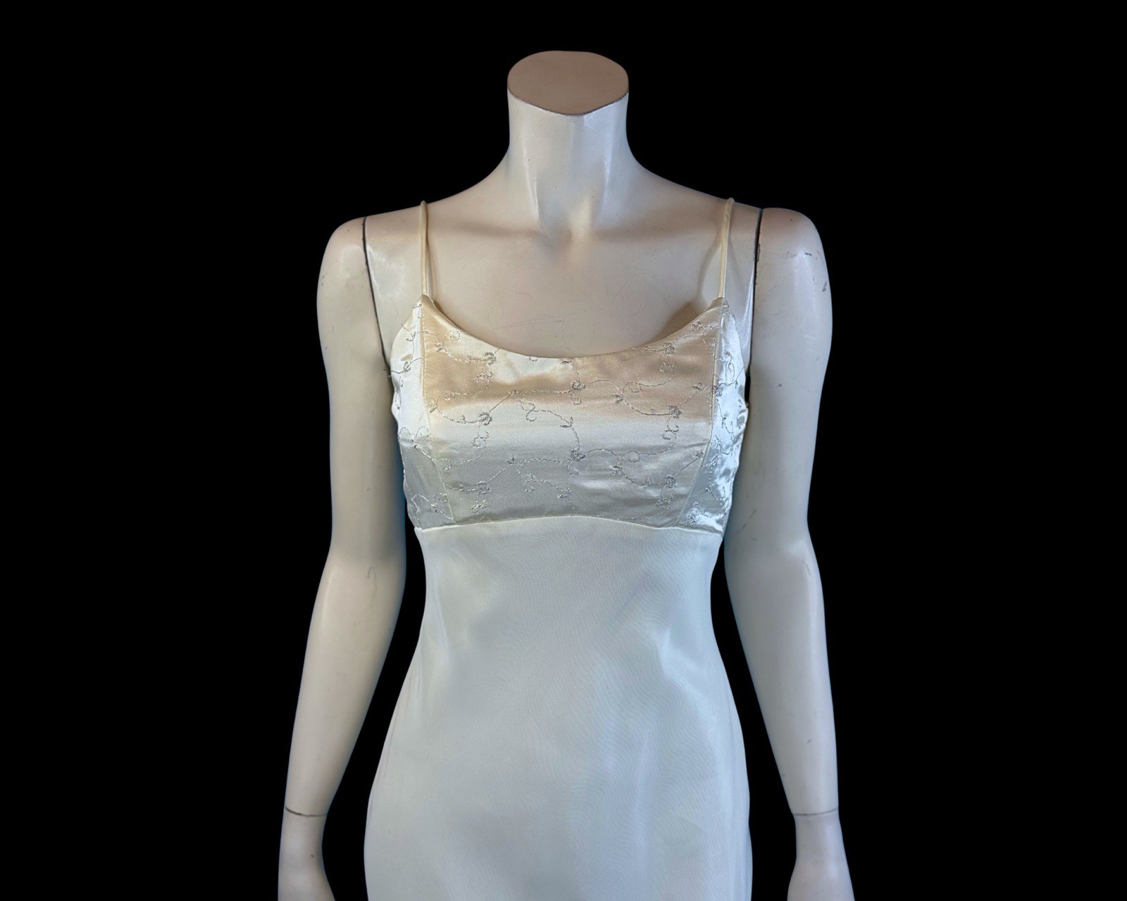 90s White & Silver Chiffon and Satin Formal Ethereal Slip Dress | XS