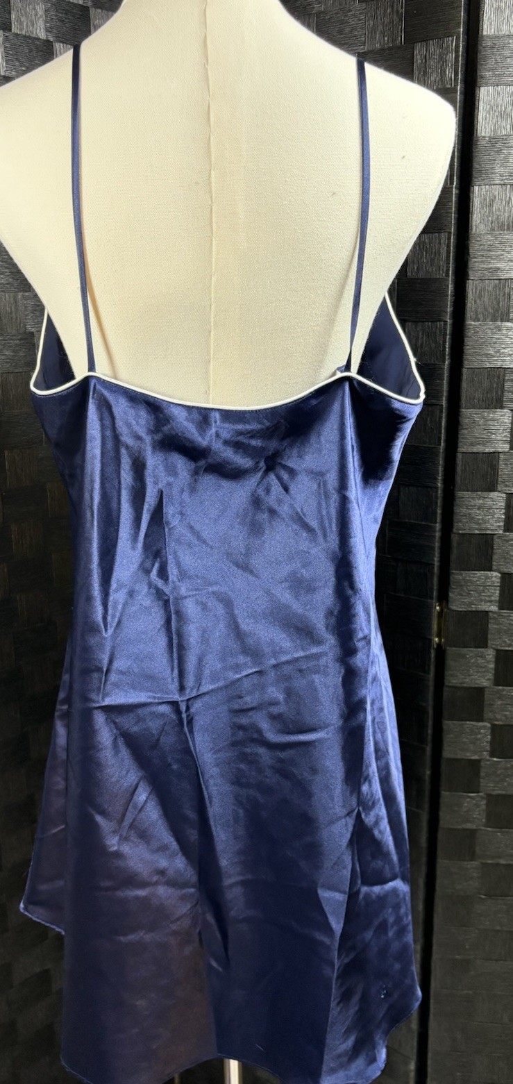 Dark Blue Satin Slip Dress Mini Boho Chic Sleeveless Sleep Solutions Size Large