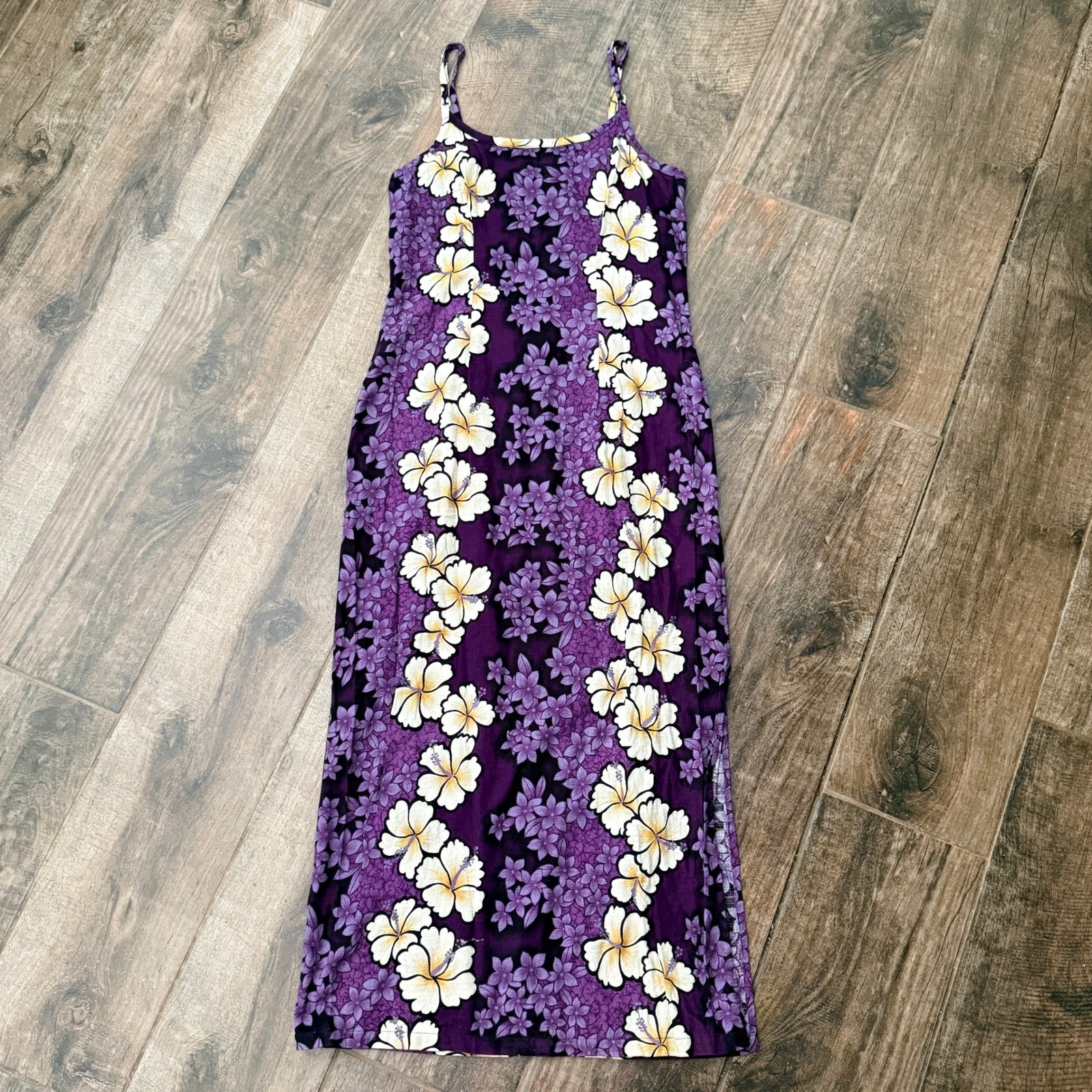 Hilo Hattie Vintage Women’s Hawaiian Hibiscus Floral Maxi Dress, Purple, 14