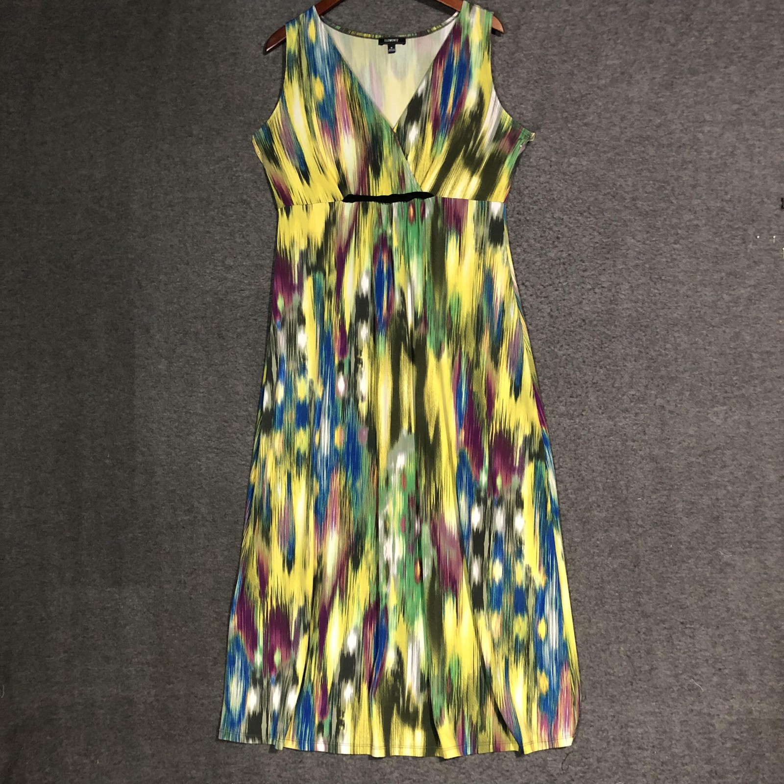 Elementz Dress Womens M Multicolor Abstract Maxi Wrap Jersey Sleeveless Travel